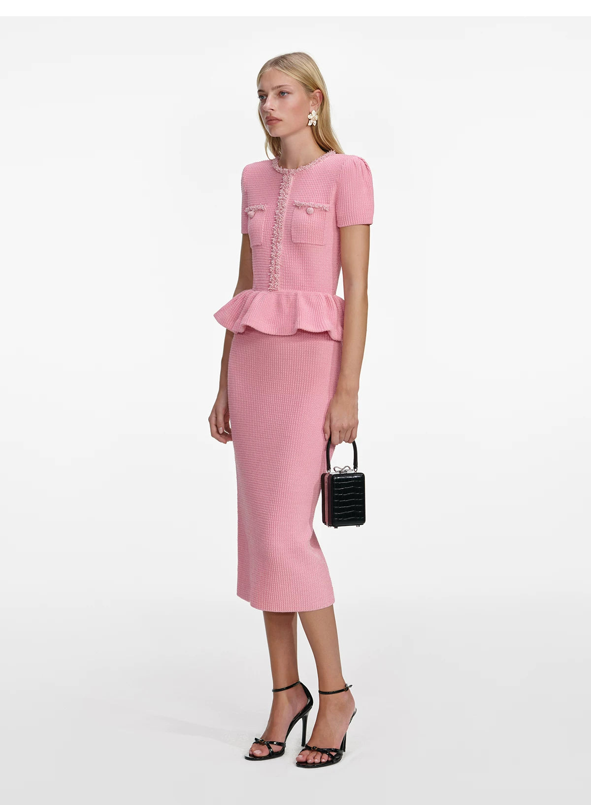 Women's Pink Sleeveless Knit Fitted Elegant Dress