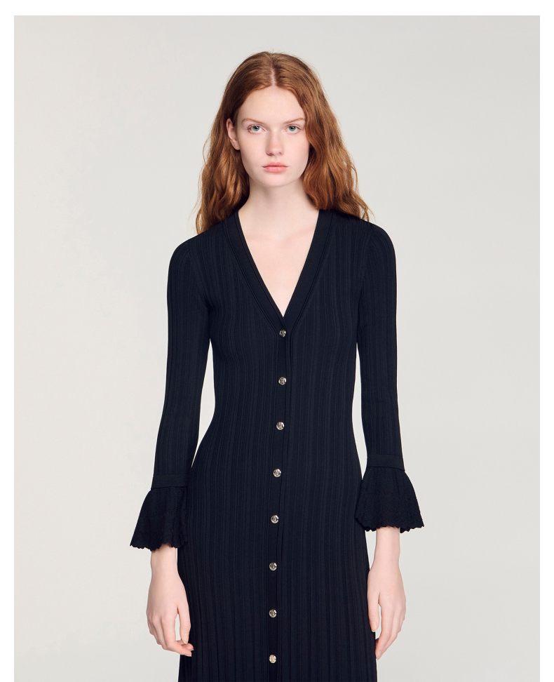 Women's black long-sleeved knit dress