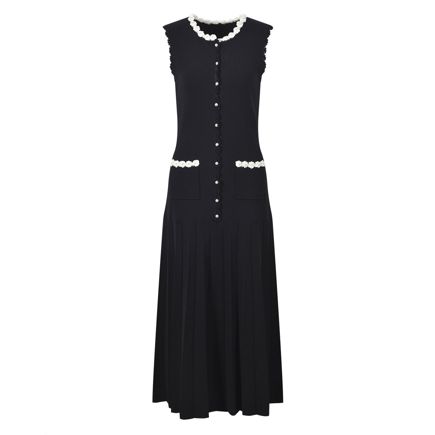 Women's black knitted sleeveless knitted slim fit dress
