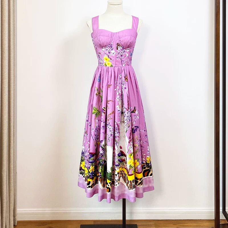 Elegant printed sleeveless dress for women