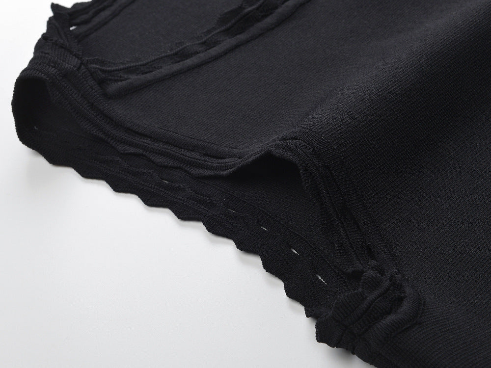 Women's black patchwork knitted slim fit dress