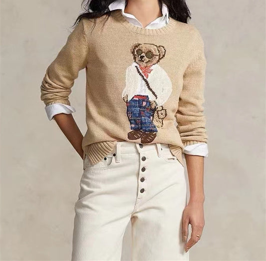 Women's embroidered long-sleeved knitted sweater