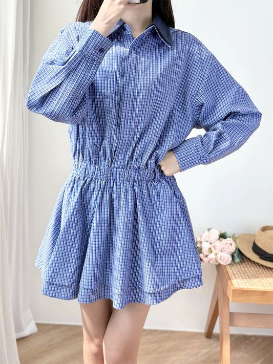 Women's blue long sleeve dress