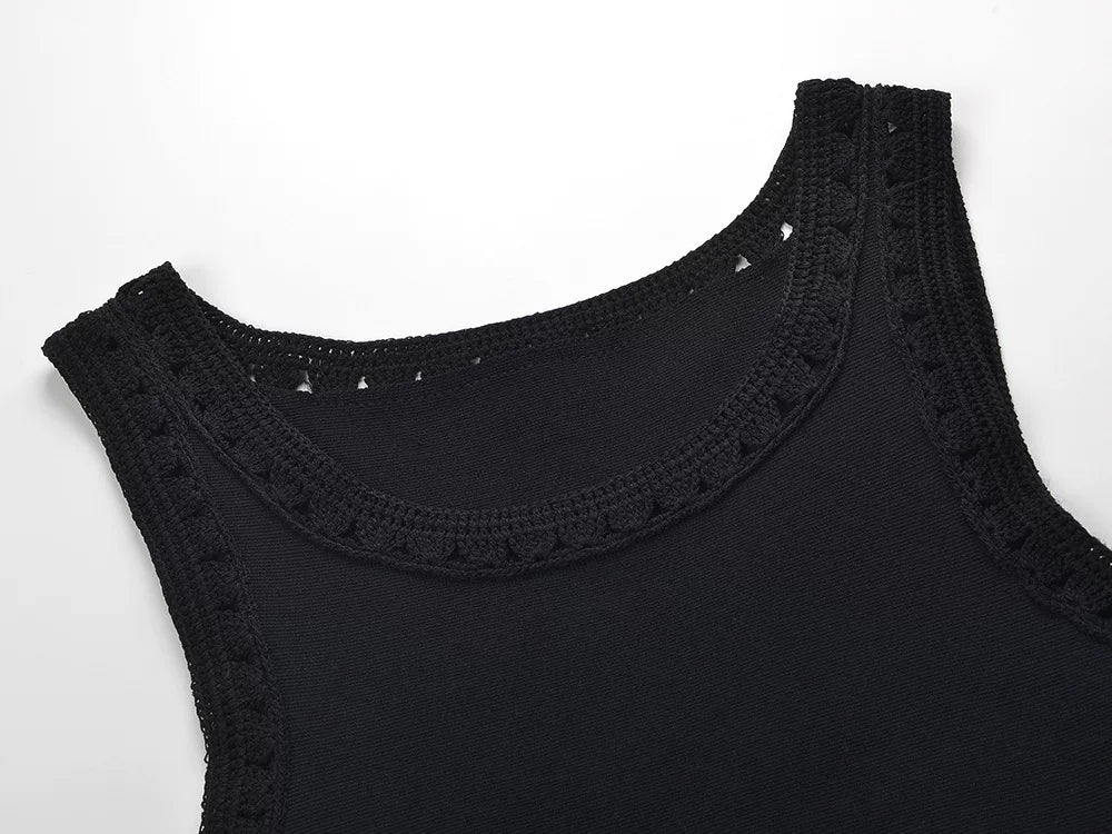 Women's Sleeveless Knit Openwork Pearl Dress