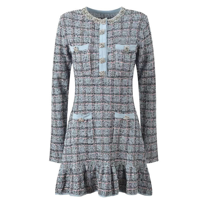 Blue long sleeve plaid dress