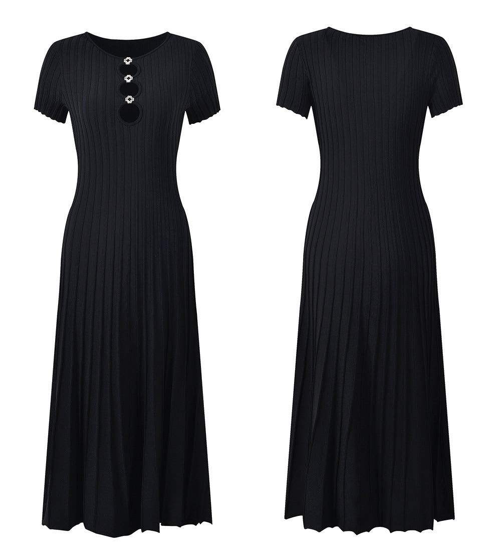 Women's black short sleeve knitted elegant dress