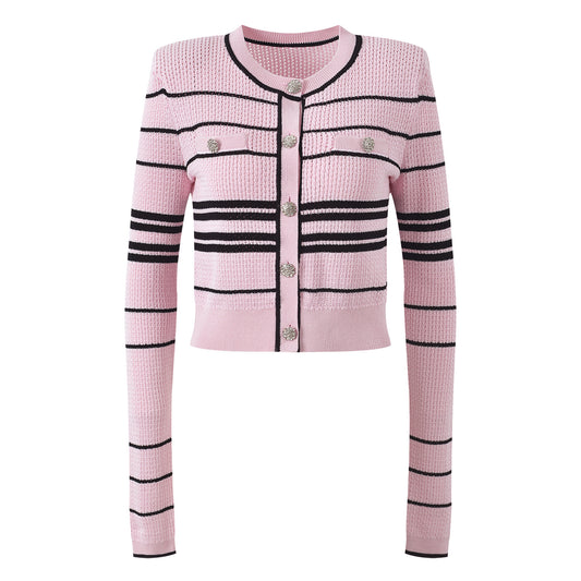 Women's pink striped cardigan