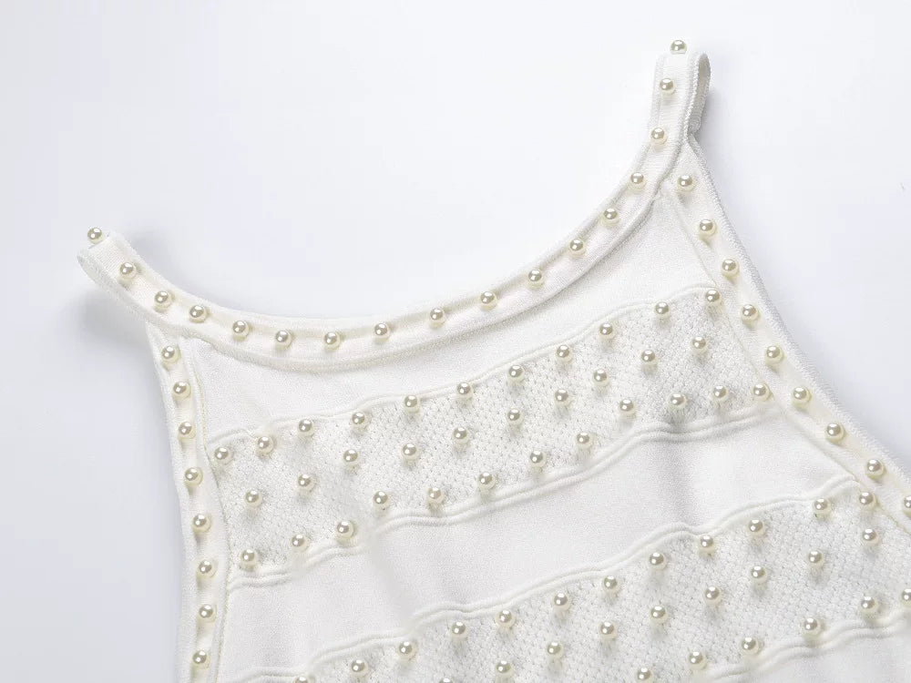 Women's White Pearl Knitted Two Piece Set