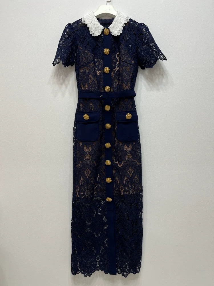 Women's Lace Hollow Short Sleeve Elegant Dress