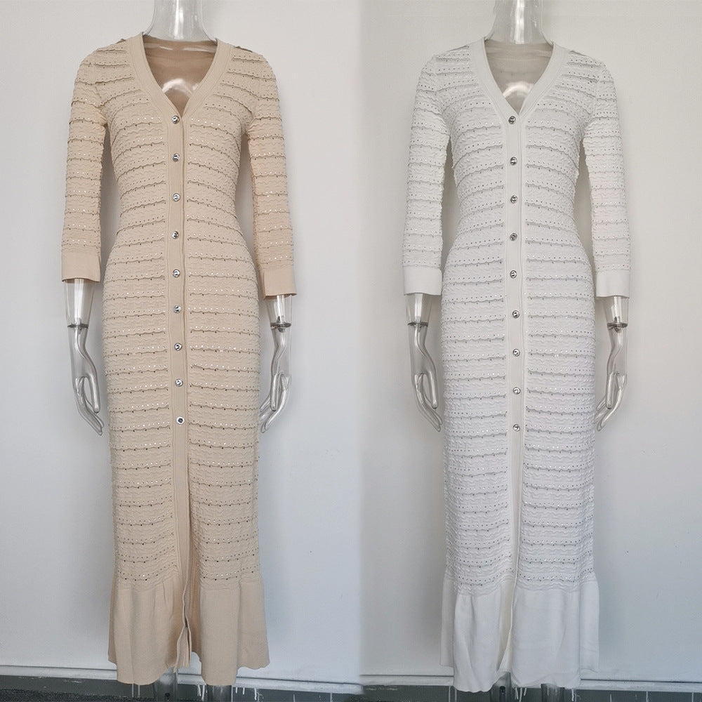 Women's diamond long knitted dress