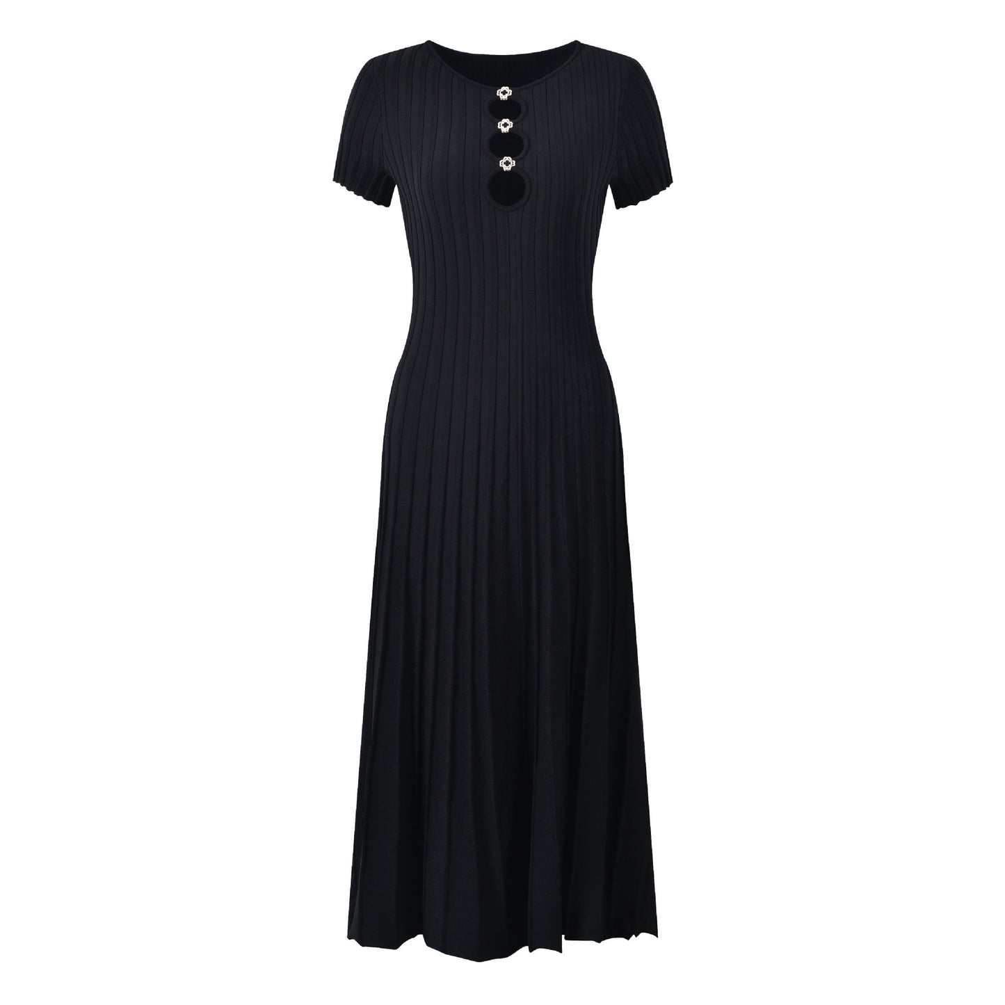 Women's black short sleeve knitted elegant dress