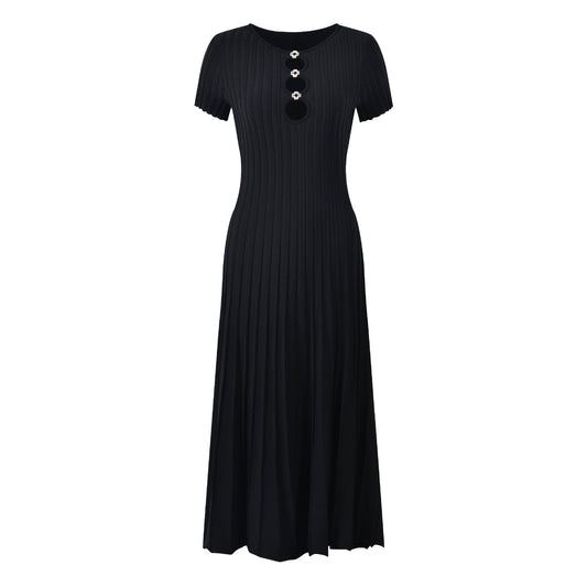 Women's black short sleeve knitted elegant dress