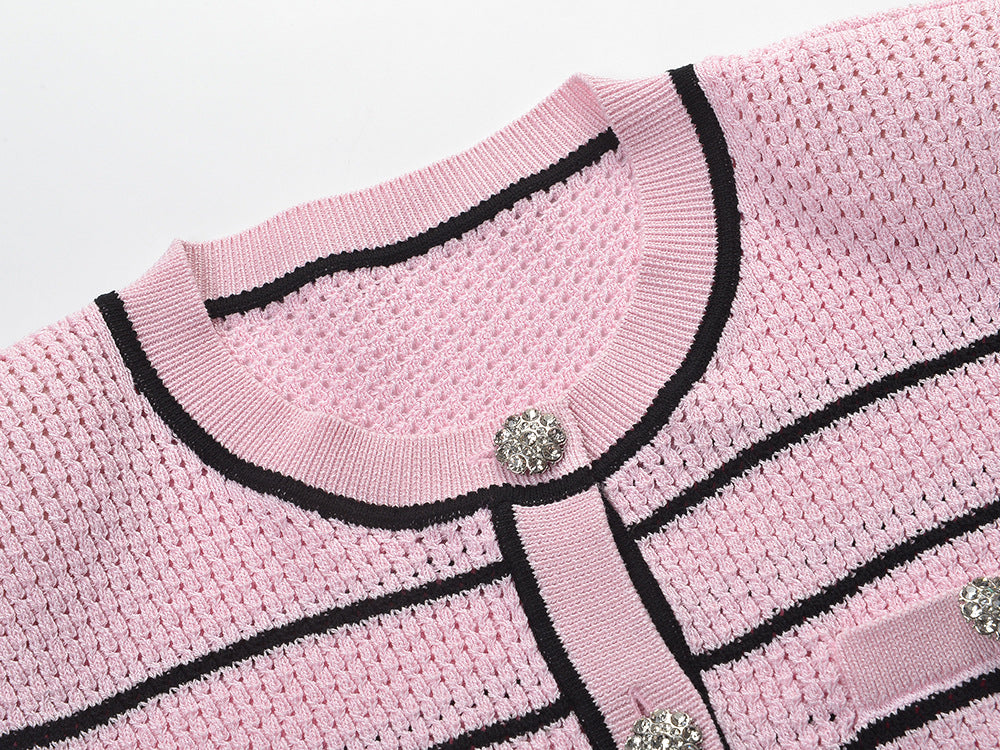 Women's pink striped cardigan