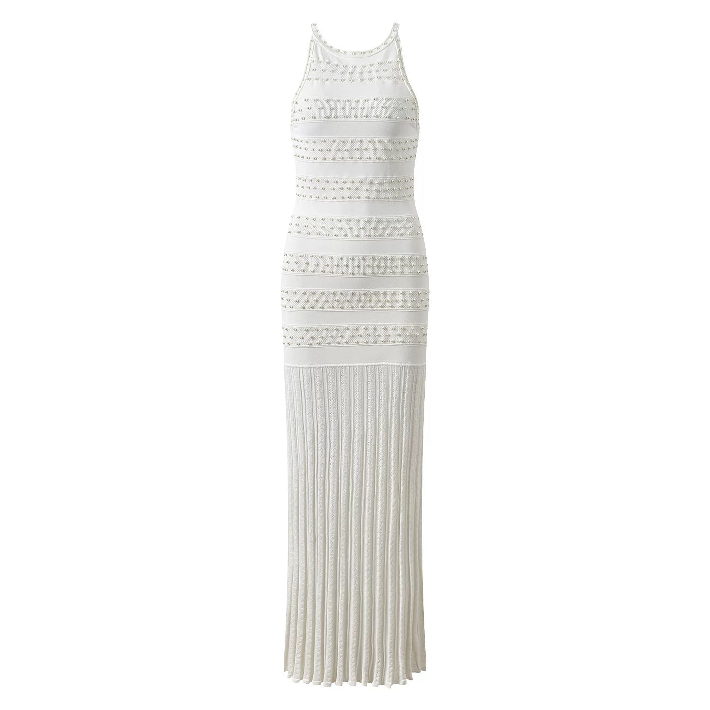 Women's White Pearl Knitted Two Piece Set
