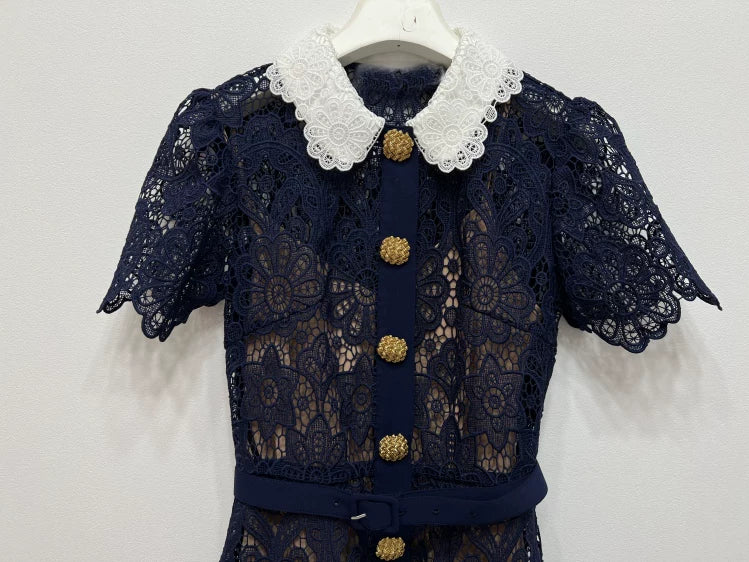 Women's Lace Hollow Short Sleeve Elegant Dress