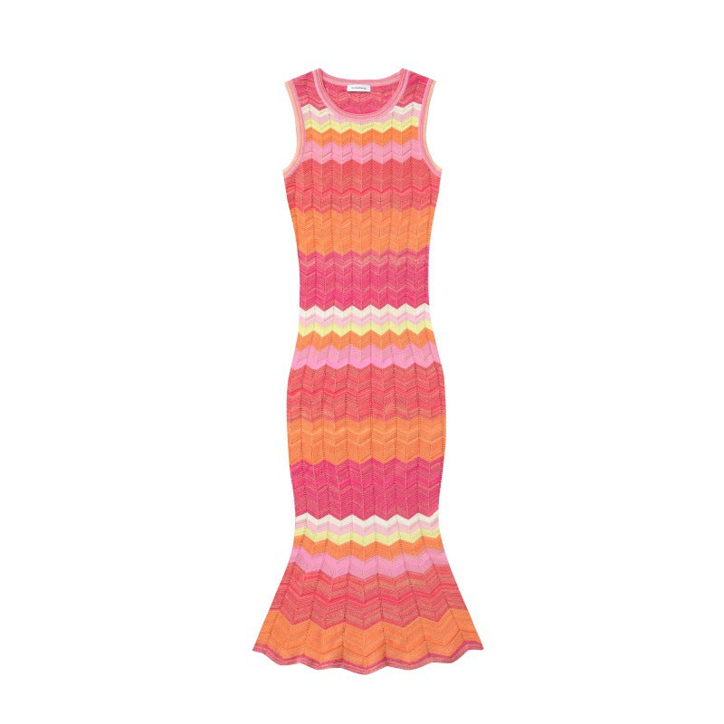 Women's sleeveless striped knit dress