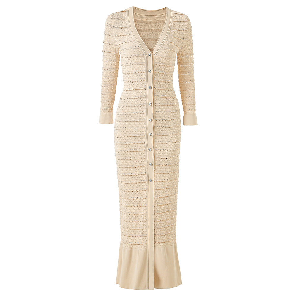 Women's diamond long knitted dress