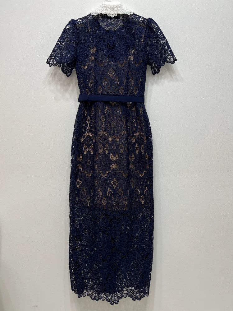 Women's Lace Hollow Short Sleeve Elegant Dress