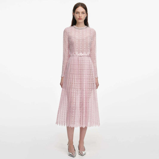 Woman pink lace elegant dress