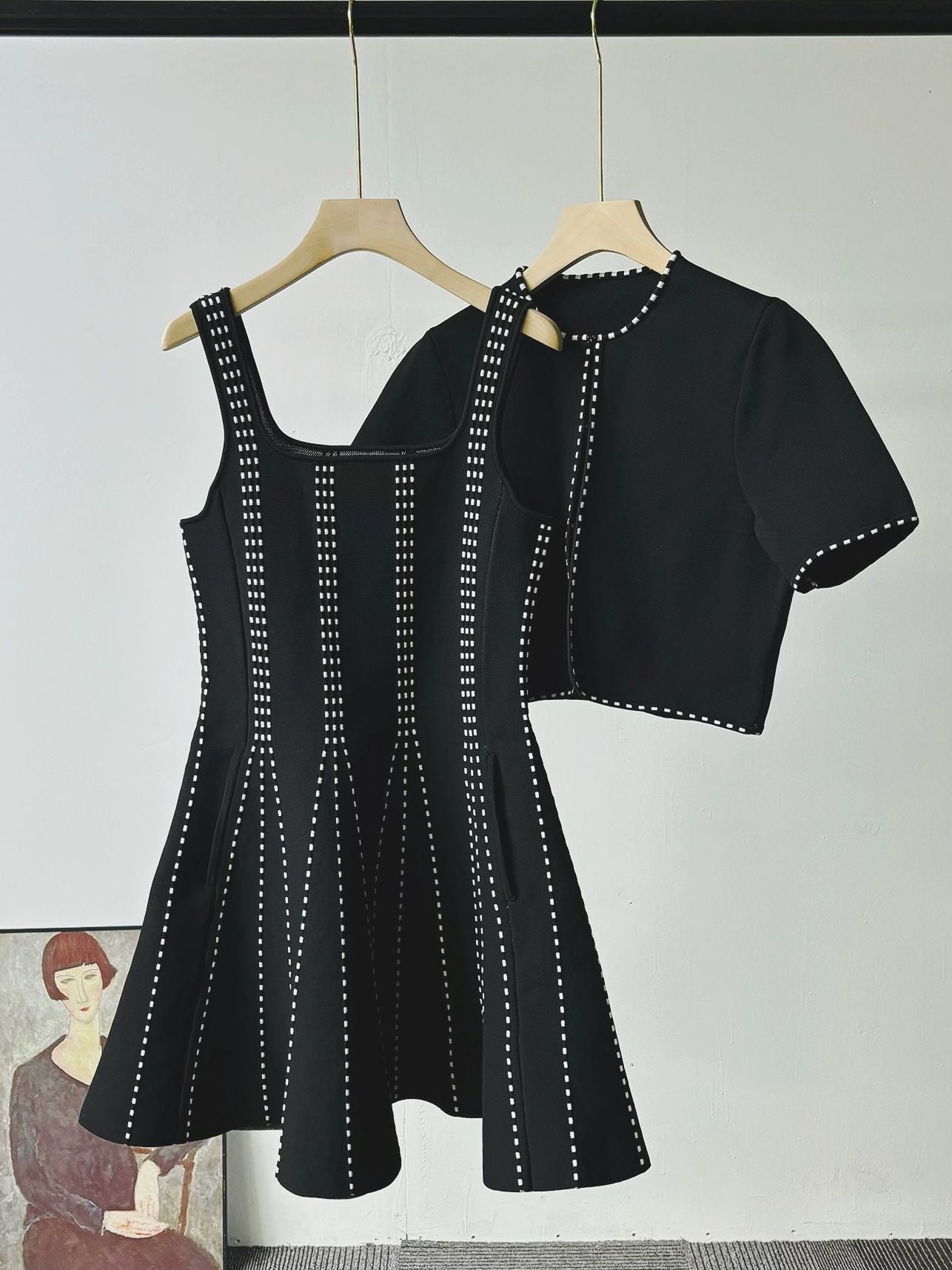 Women's Black Embroidered Two-Piece Set
