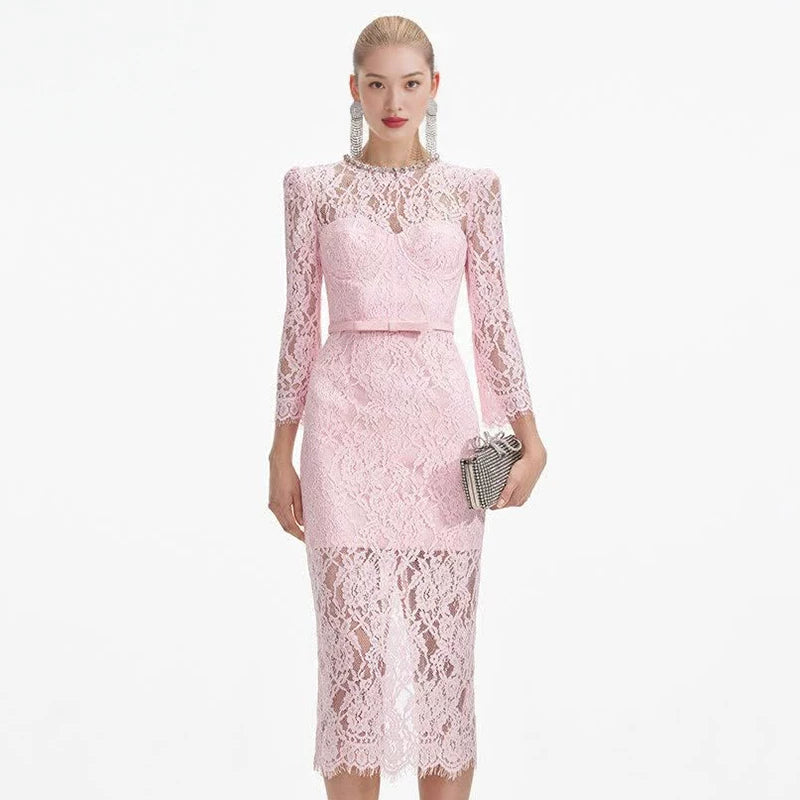 Women's pink lace diamond dress