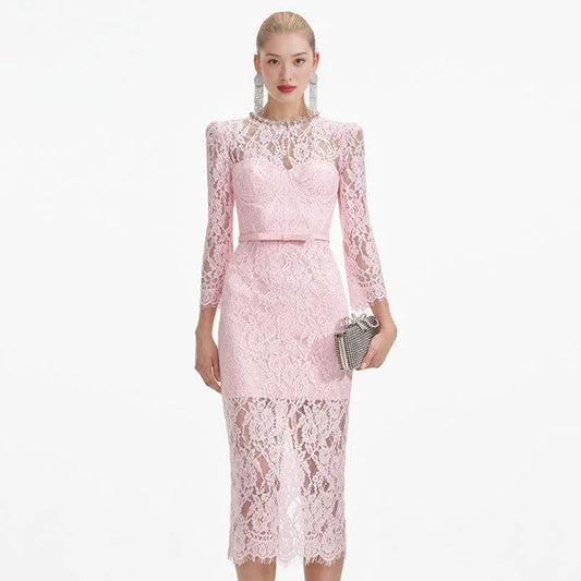 Women's pink lace diamond dress