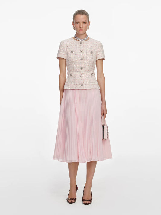 Women's pink short sleeve lace dress