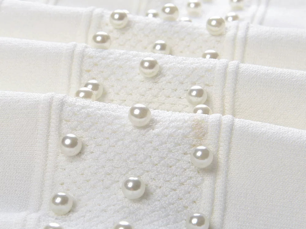 Women's White Pearl Knitted Two Piece Set