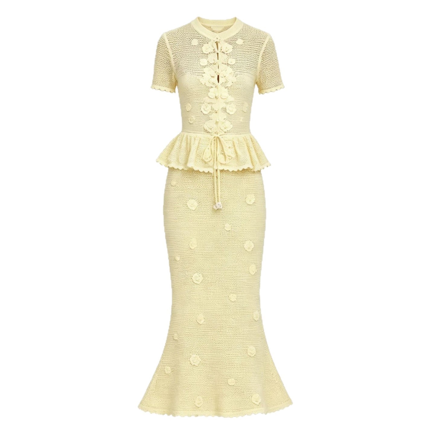 Women's yellow knitted short sleeved dress