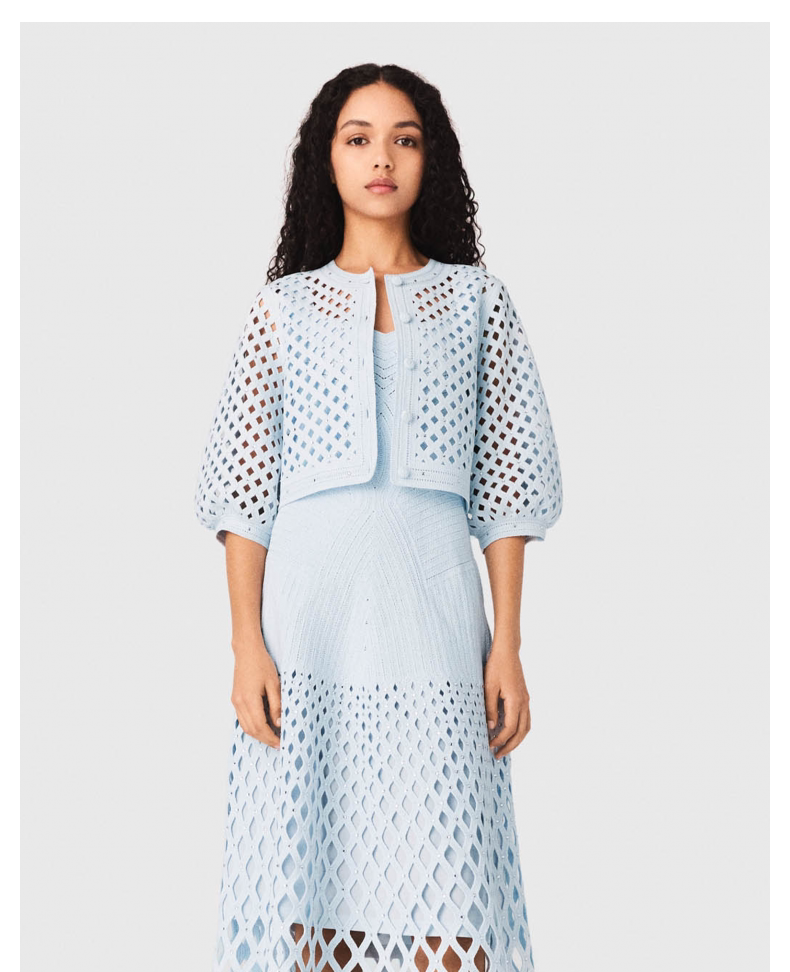Women's Blue Openwork Diamond-Embedded Two-Piece Set