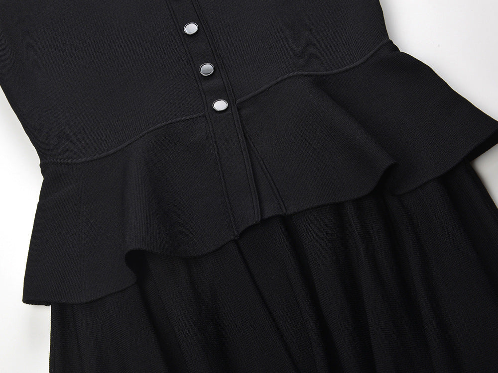 Women's black short sleeve knitted dress