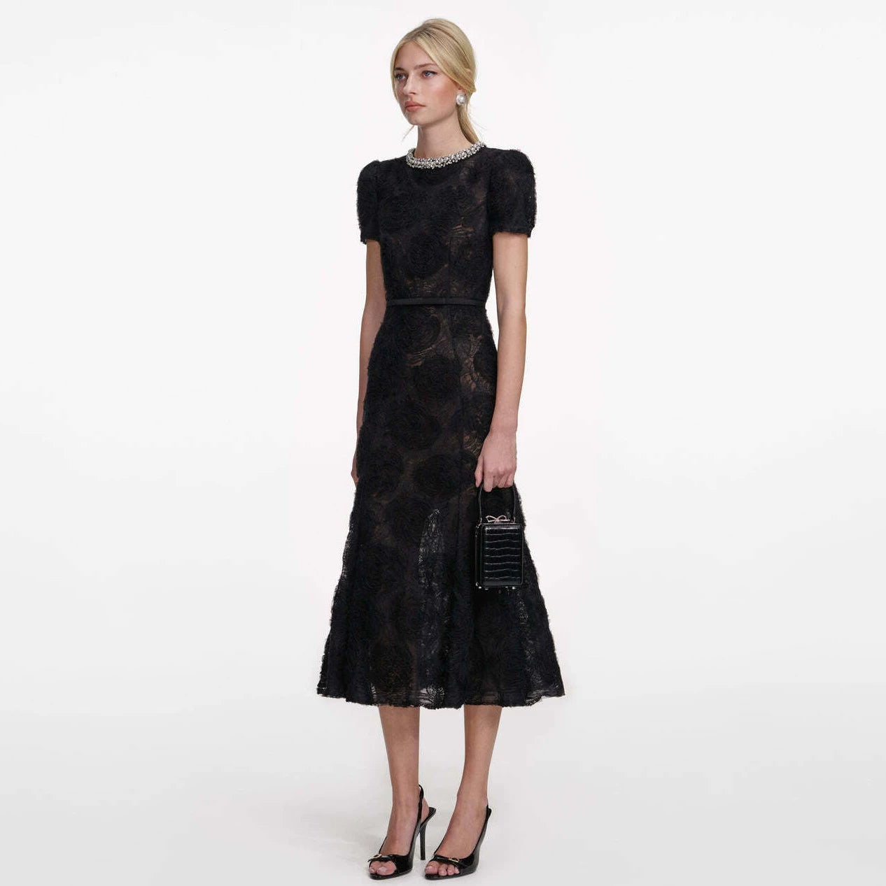 Women's black lace short sleeve dress