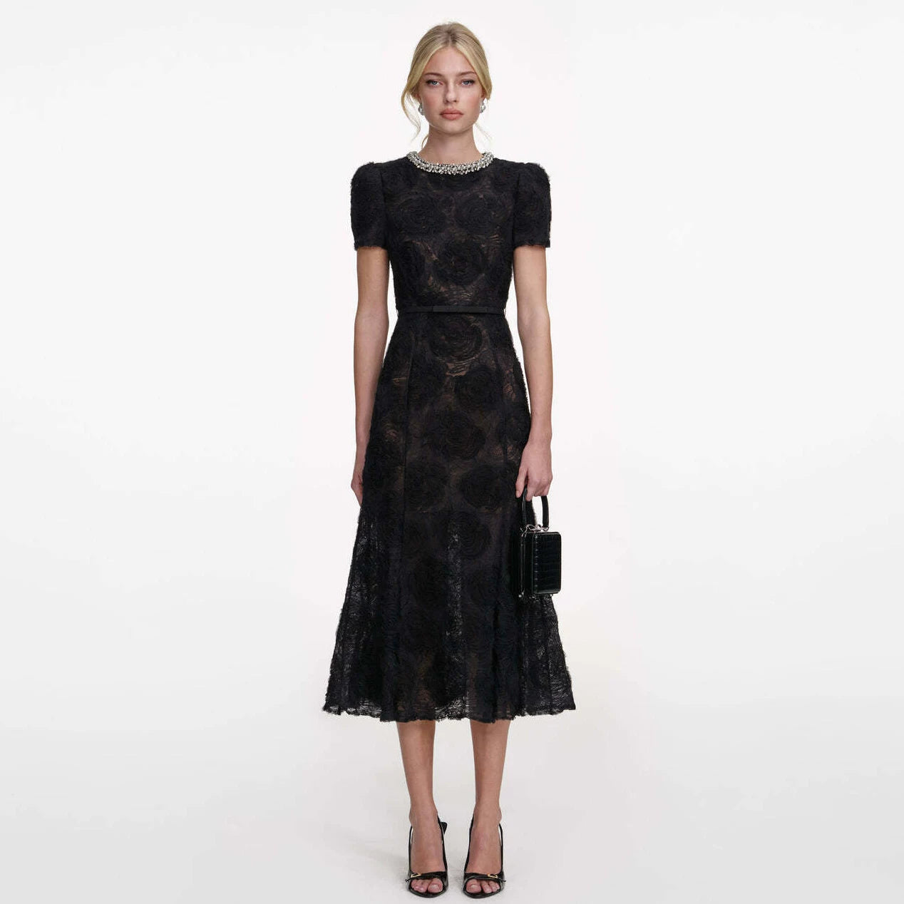 Women's black lace short sleeve dress