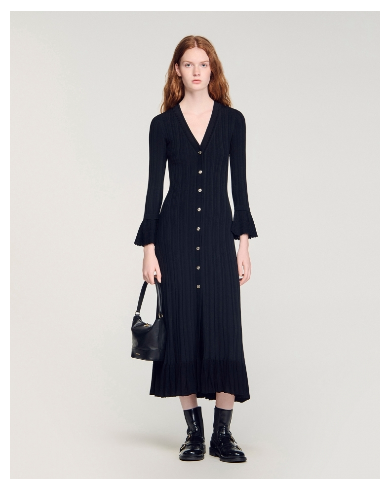 Women's black long-sleeved knit dress