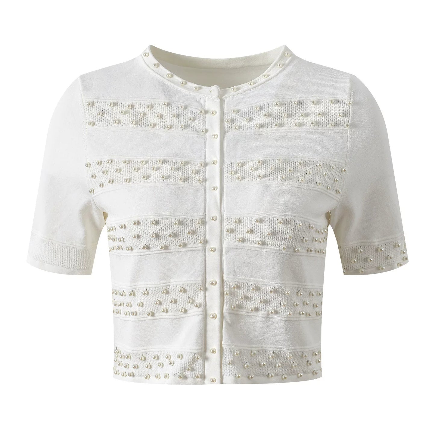 Women's White Pearl Knitted Two Piece Set