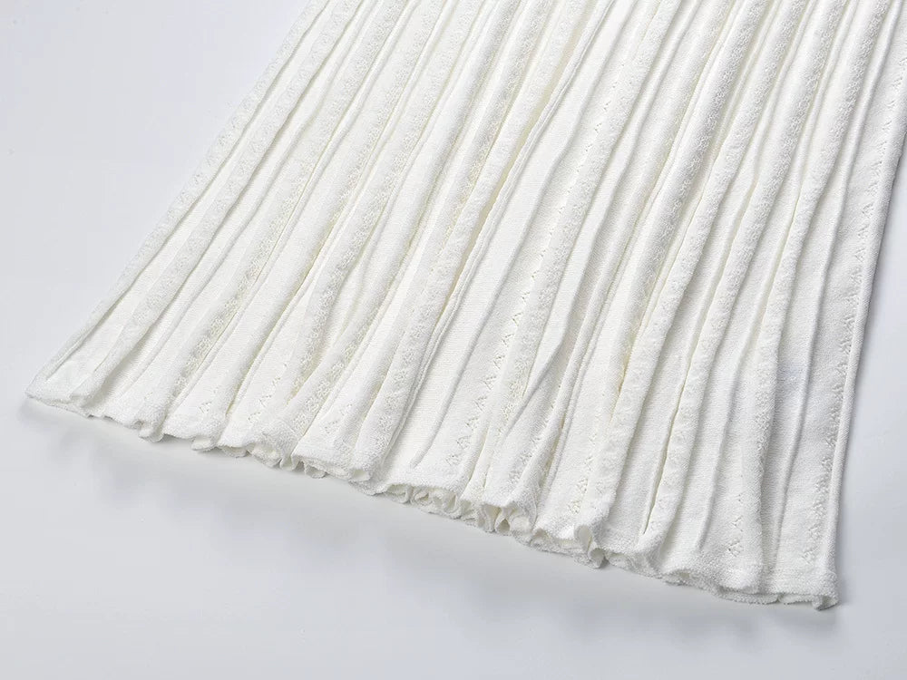 Women's White Pearl Knitted Two Piece Set