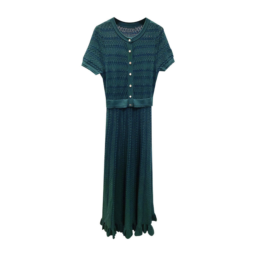 Green short sleeve round neck short sleeve dress