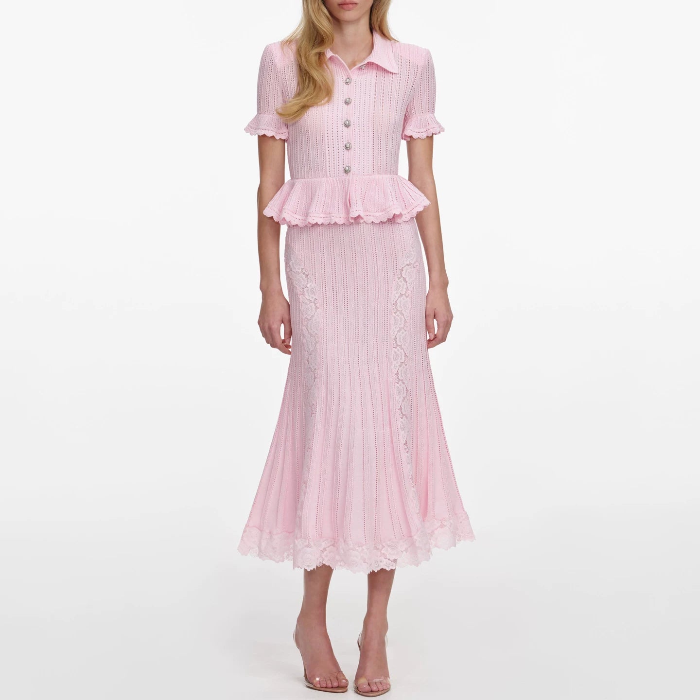 Women's Pink Short Sleeve Slim Knitted Dress