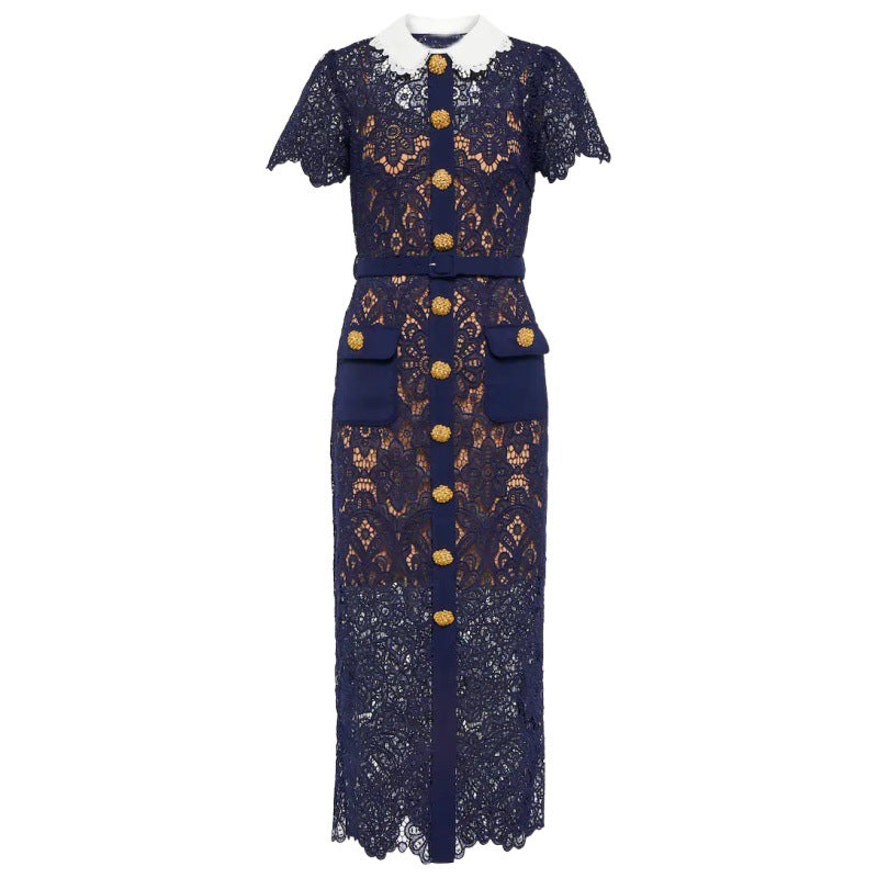 Women's Lace Hollow Short Sleeve Elegant Dress