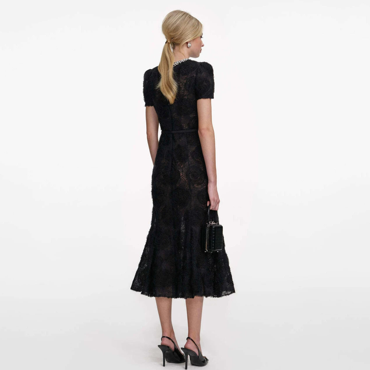 Women's black lace short sleeve dress