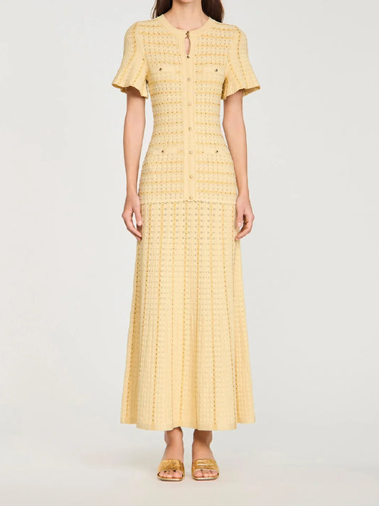 Women's golden short sleeve slim elegant dress