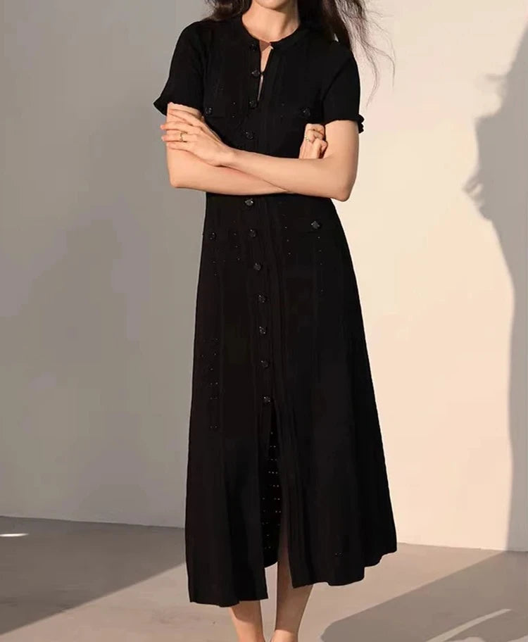 Women's Short Sleeve Round Neck Slim Fit Knit Elegant Dress