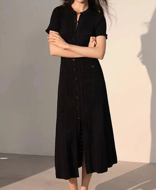 Women's Short Sleeve Round Neck Slim Fit Knit Elegant Dress