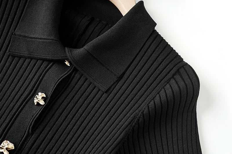 Short Sleeve Single-breasted Polo Neck Ladies Fit And Flared Maxi Long Solid Dresses