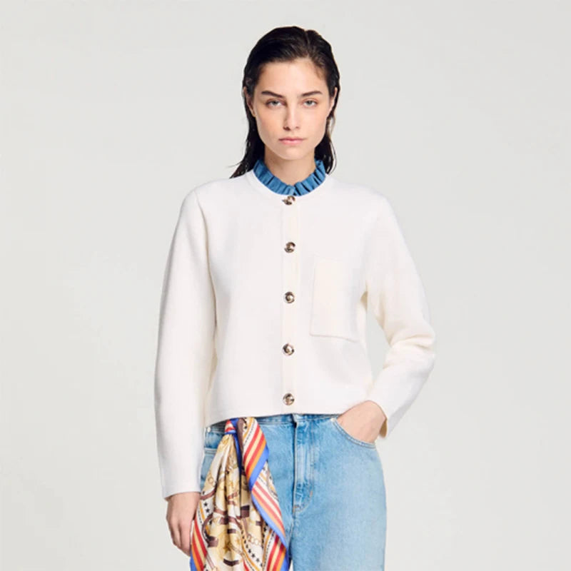 Women's Casual Long-Sleeved Cardigan with Embroidered Letters, Elegant Women's Top