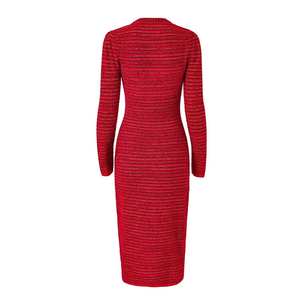 Women's red single-breasted knitted maxi dress