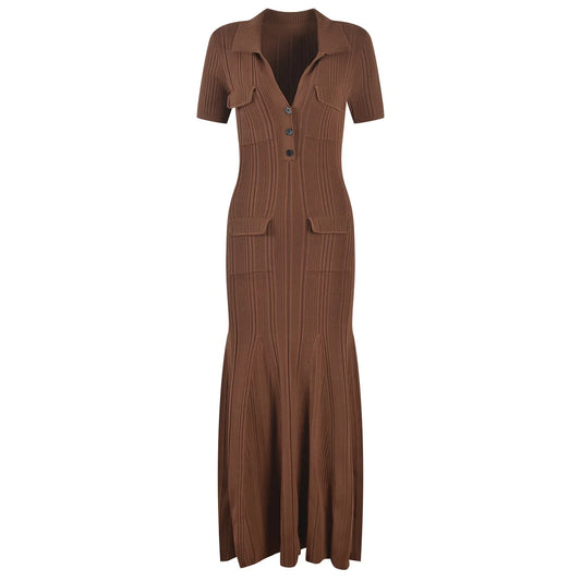 Short Sleeve Maxi Long Brown Knitted Vinatge Women Dress