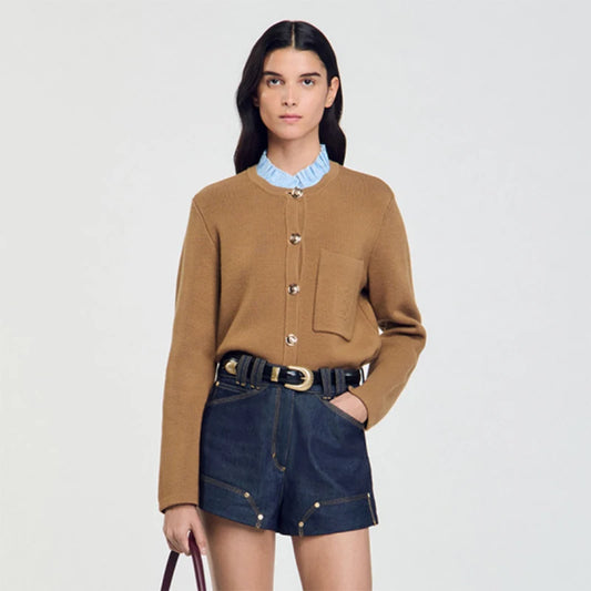 Women's Casual Long-Sleeved Cardigan with Embroidered Letters, Elegant Women's Top