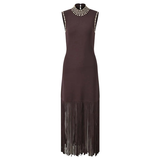 Women's high collar sleeveless knitted dress