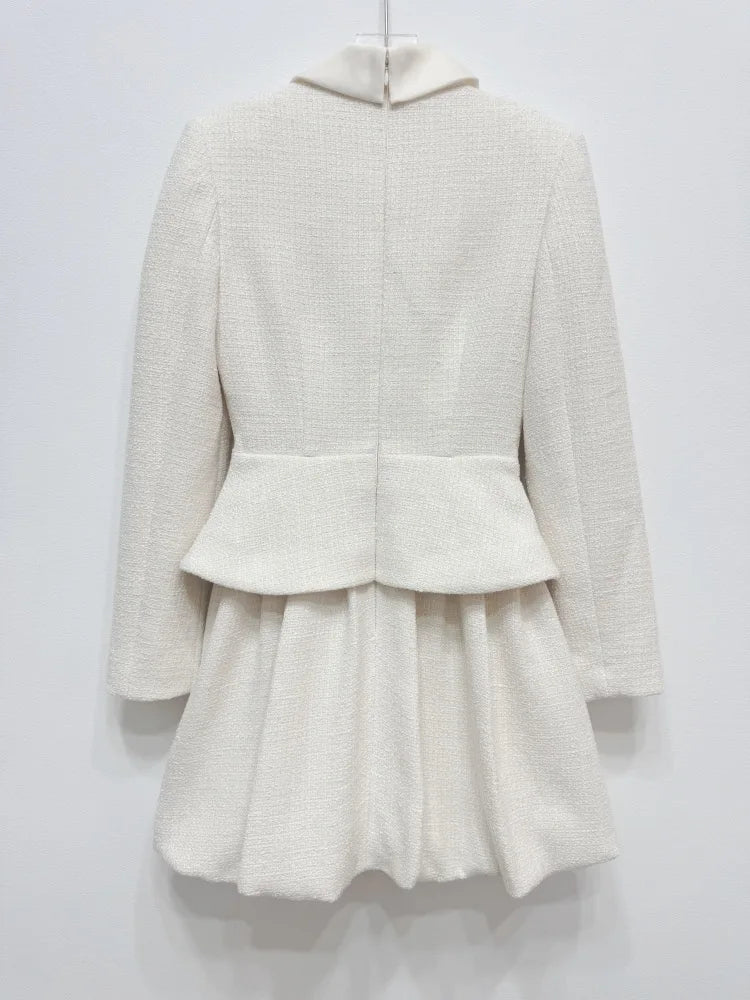 2026 Elegant Diamond Buttons Stand Collar Long Sleeved Flower Bud Short Robe Female Vintage Style